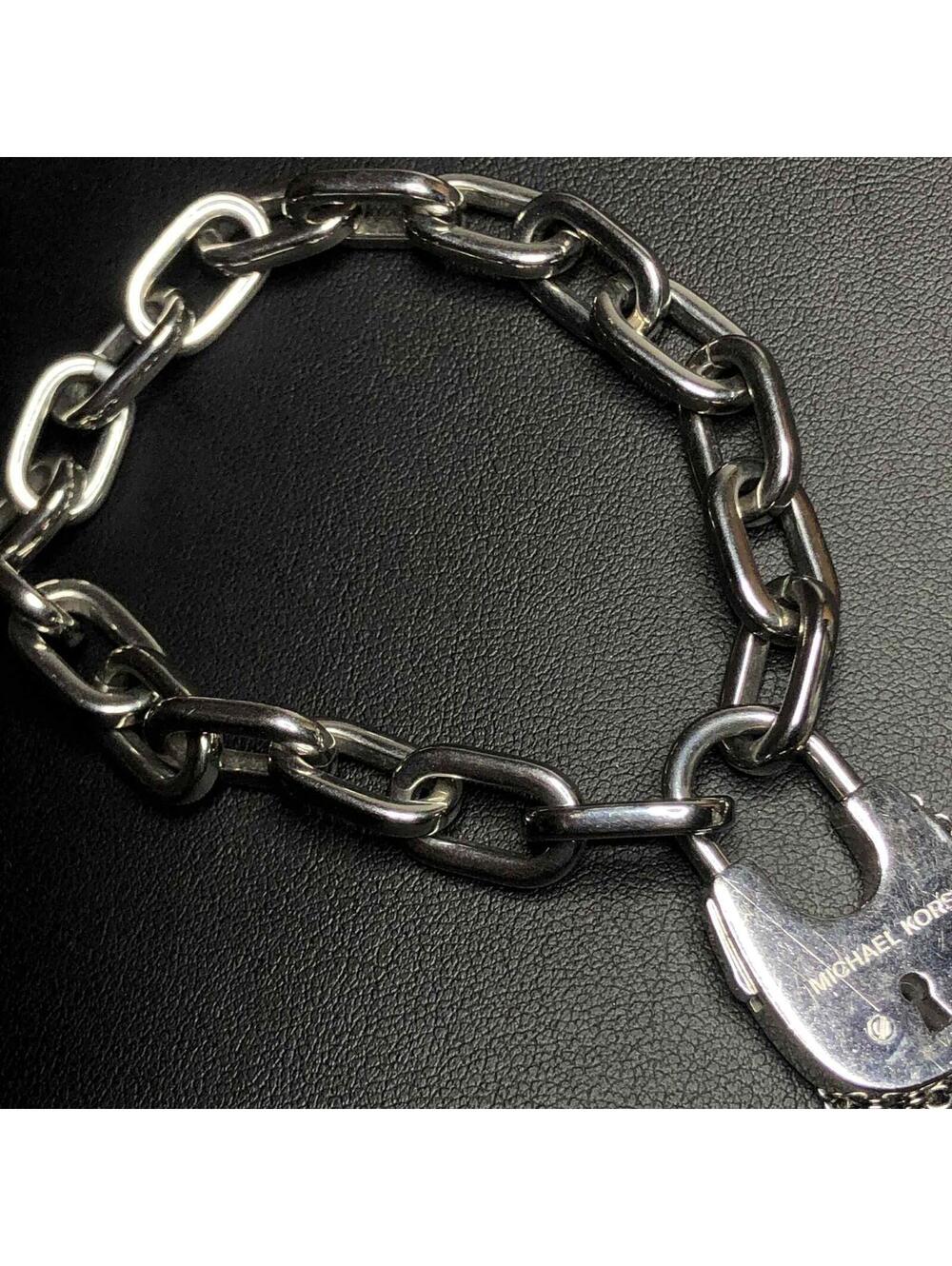 6168 Michael Kors SIlvertone link Lock MK logo Bracelet 7.25"